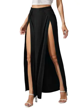 Дамски еластична талия с висока цепка, струящаяся дълга пола Макси на Хелоуин, танцово рокля за изпълнения
