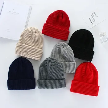 Плетене, плътен цвят, който запазва топлина, Градинска мъжка еластична шапка, есен-зима, дамски Еластична вязаная шапка Унисекс, шапки за жени