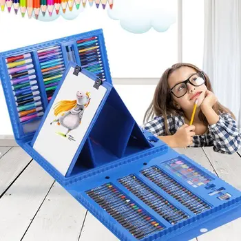 1 комплект детски канцеларски материали, 208 предмети, комплект за рисуване, акварел дръжка, комплект цветни моливи, инструменти за рисуване, арт аксесоари за художника