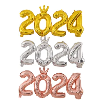 1бр нова година 2024 балон Nunber с Корона От злато, сребро, розово злато, балон от фолио, банер за Коледно парти, Декорация на дома, окачване