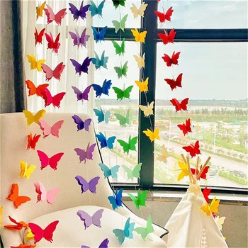 2 м хартиен банер с 3D пеперуда, венец, банер за парти по случай рожден Ден, бебе Душ, Постепенно цветна завеса, сватбена украса за момичета