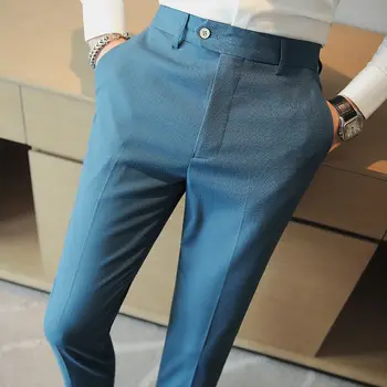 2023 Висококачествени Мъжки Луксозни Костюмные Панталони Официални Бизнес Тънки Панталони За Краката, Дълги Панталони Сватбени Елегантни Работни Панталони A108