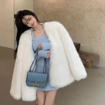 2023, Зимни дълга модерно палто от изкуствена кожа Лисица, Корейската версия на нови якета от изкуствена кожа C10