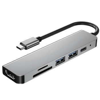 2X6 В 1 Adapter-Хъб USB Type C С Поддръжка на 4K 30 Hz многопортовый Четец на карти USB3.0 TF PD Video Multi Ports