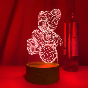 3D Лампа Акрилна Led Нощно Осветление Bear Child Night Light Led за Украса Спални Коледен Декор за Сватба Парти ABS Древесное Зърно