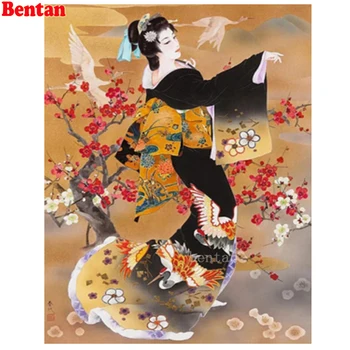 5d сам диамантена живопис пълна кръгла, квадратна бормашина Японското кимоно жена цвете диамантена бродерия диамантени плочки Разпродажба декор 2020