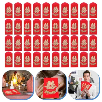 60 Бр Дълъг Двойно Щастие Червен Подаръчен Плик Джоб В Китайски Стил Парична Хартия Нова Година, Сватба Хонг Бао