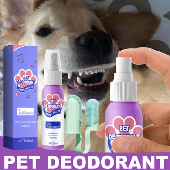 60 мл спрей за премахване на миризма в устата на котката, Проглатываемый чисти зъбите на кучето, практичен спрей за почистване на устата на кучето, грижа за устната кухина на домашни любимци.