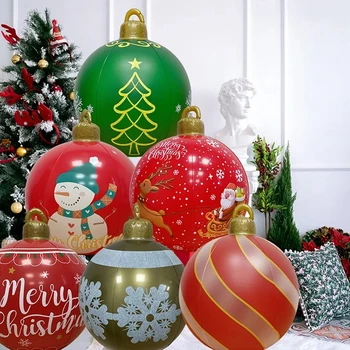 60 см Открит Коледно Украсени с Надуваем Балон PVC Гигантски Големи Топки Коледа Коледни Декорации Играчка Топка, Без Светлина