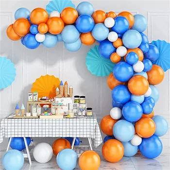 93 бр. Комплект арка с blue венец от балони, декорация от бели оранжеви балони, Кръщение на бебе, Рожден Ден, Сватба