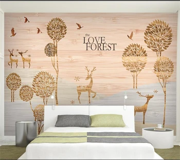 beibehang Индивидуални големи стенописи, 3D тапети Nordic elk под дърво фонови картинки за телевизор хол спалня