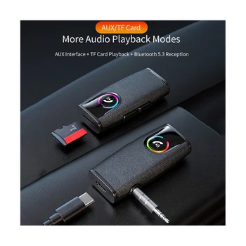 Bluetooth Аудиоприемник BT5.3 Аудио Музика AUX Адаптер за Слушалки с жак 3,5 мм Автомобилен Говорител Подкрепа Хендсфри TF Карта