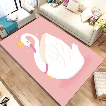 HD Cartoony Сладък Мат с Лебед-Лебед, Килим килим за Хол, Декориране на мека мебел за Спални, Детски Игри Нескользящий Подложка За Пода 3D