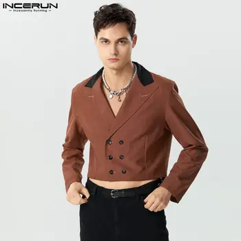 INCERUN, Мъжко сако в стил мозайка, Ежедневни костюми с дълъг ръкав, Двубортная градинска дрехи, Есенна мода 2023, мъжки скъсяване на козината S-5XL