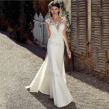 LINDO NOIVA сватбена рокля, Сватбени Рокли на Русалка с Винтажной Аппликацией в стил Бохо, Сатен за Сватбени Рокли С Илюзията на Гърба, 2023 Vestido