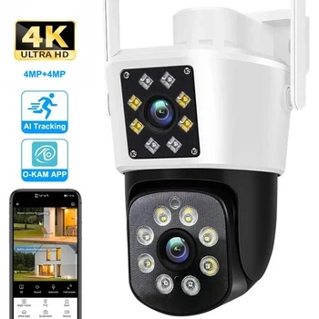 OKAM 4K 8MP Безжична Камера за Сигурност С Двоен Обектив, Двупосочна Аудио, Цветно Нощно Виждане, Автоматично Проследяване, Външна Водоустойчив Wifi PTZ Камера