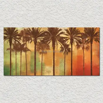 Palm Paradise Ръчно рисувани с маслени бои Възпроизвеждане на дървета Платно Високо качество на Големи без рамки за декор на зала