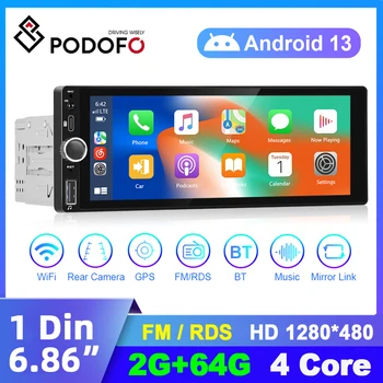 Podofo 1 Din Android Радиото в автомобила CarPlay Мултимедиен Плеър 6,86 см Авторадио Wince Авто Стереоплеер за VW, Nissan, Toyota и Honda
