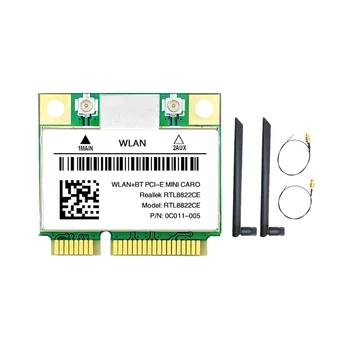 RTL8822CE WiFi Карта + 2XAntenna 1200 Mbps на 2,4 G + 5 Ghz Мрежа 802.11 AC Mini PCIe БТ 5,0 Поддръжка на вашия Лаптоп/КОМПЮТЪР на Windows 10/11