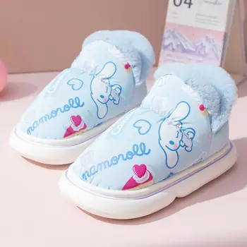 Sanrio Hello Kitty, детски чехли с шарките на аниме, зимни детски обувки Cinnamoroll, Домашна плюшен, водене жив топлина, Сладък карикатура, Горещ Нов стил