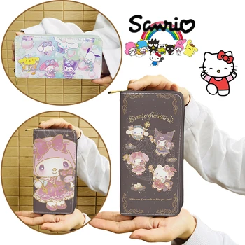 Sanrio Hello Kitty, дълъг чантата си джоб, чанта за момичета, cartoony аниме-портфейл, студентски портфейл с множество офиси, чанта за карти с голям капацитет