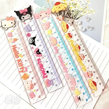 Sanrio Ruler My Melody Kuromi Hello Kitty Ученически пособия Прозрачна акрилна чанта за писалки Kawaii, Канцеларски пособия с анимационни герои и аниме, Подаръци за момичета