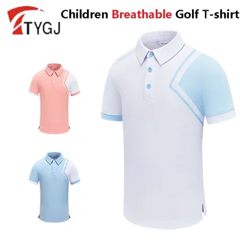 TTYGJ Детска дишаща тениска за голф със защита от изпотяване, Еластична риза с къс ръкав за момчета и момичета, детски блузи с отложным яка в стил мозайка