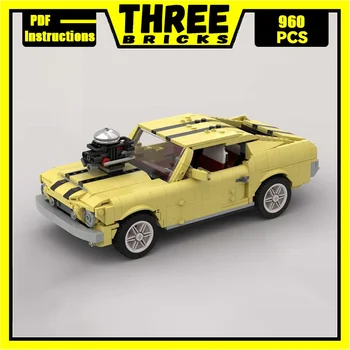 YcMoc Строителни Блокове Реколта Класически Състезателни Жълти Модели Автомобили Mustang Технически Тухли САМ Сглобяване на Кола Играчки За Деца Дете