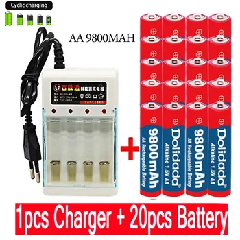 Акумулаторна Батерия 2023New Tag AA Battery 9800 mah AA 1.5 V. Акумулаторна Нова Alcalinas Drummey + 1бр 4-элементное Зарядно Устройство