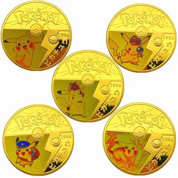 Аниме Pokemon Позлатен Златна Монета Детска Възпоменателна Монета Пикачу Златна Монета Детска колекция Картички с Покемонами Коледа