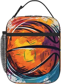 Баскетбол цветна скица скоростна изолиран водоустойчив обяд чанта за многократна употреба чанта, охладител за обяд за работа, офис пикник пътуване