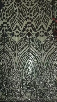 Безплатна доставка!Висококачествен френски коприна, красива африканска лейси плат с пайети за сватбени рокли ALC-JL908