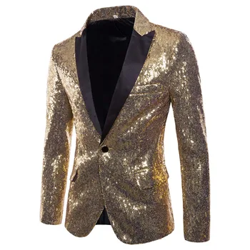 Блестящ блейзър, украсени със златни пайети, мъжки костюм за бала в нощен клуб, сако, мъжки костюм Homme, сценична облекло за певци