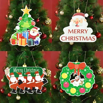 Весела Коледа Табела На вратата На Карикатура на Дядо Клуа Коледно Дърво Висящи Украшения Венец Окачване Коледни Подаръчни Аксесоари