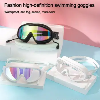 Водоустойчив фарове за очила за плуване за възрастни с затычками за ушите, очила за гмуркане с широк преглед, очила за плуване в голяма рамка, висока разделителна способност