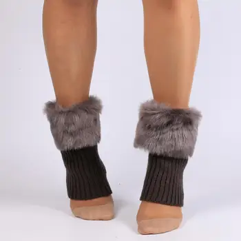 Гамаши Обикновена зимни топли от изкуствена кожа, дамски модни къси ботуши с маншети, възли на една кука, чорапи