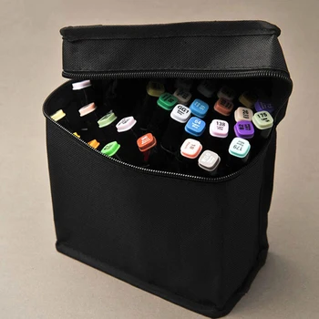 Голям голям цип, черни сгъваеми художествени маркери, холщовая чанта за съхранение на моливи с цип, 24/36/48/60/80 бр., маркери, химикалки