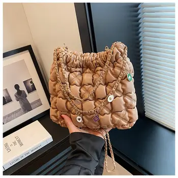 Голям чанта през рамо с веригата, памучен naka чанта-тоут, naka дизайнерски стеганая клетчатая чанта за жени и момичета