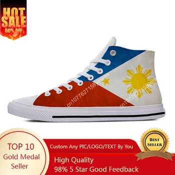 Горещи Филипините Руски флаг Патриотическая мода Ежедневни тъканта, обувки с висок берцем Леки, дишащи мъжки и дамски маратонки с 3D принтом