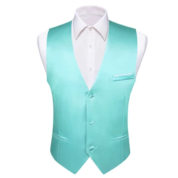 Дизайнерски мъжки копринен сатен, монофонични жилетка син и зелен на цвят, оборудвана сако без ръкави за официални сватбени бизнес партита Бари Уонг