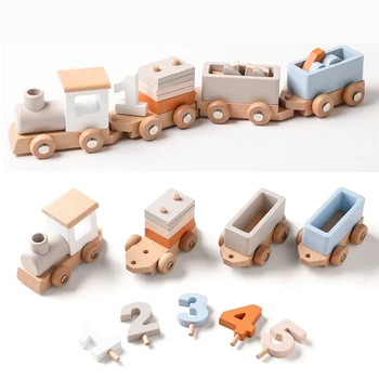 Дървена играчка-влак за рожден ден, имитирующая играчки модел влакове, детски забавни играчки Монтесори, Дървена количка, образователни играчки за деца, подаръци