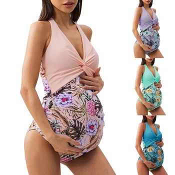 Едно парче бански на бретелях за бременни жени, бански с флорални принтом за бременни, Бразилски бански костюми за плуване, монокини