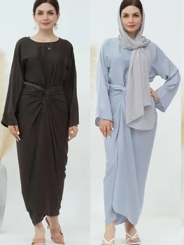 Есенна мюсюлманска пола за жените, комплект от 2 теми, обикновена поли-тениски, мюсюлмански комплекти дамско кимоно дантела, халат за баня в стила на Рамадан, Марокански скромни костюми