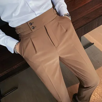 Есенни Нови Обикновен панталон с висока талия в британския стил Мъжките Официални Панталони 2022 година с Високо качество Slim Fit Бизнес Всекидневен костюм Панталони Hommes