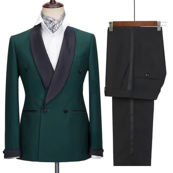 Зелен Класически Мъжки костюм Slim Fit от 2 части, изработени по поръчка Сако, Панталони, Двубортный Сватбен костюм на Младоженеца, Кума, Мъжко Сако Masculino