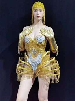 Златното карнавальное рокля с изрезки, луксозна клубна облекло за изказвания, облекло за парти съвременна певица.