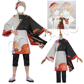 Играта Genshin Impact Каэдехара Казуха Cosplay костюм Модни търговци на униформи Хелоуин Парти на жените и мъжете пълен комплект и перука