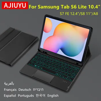Калъф-клавиатура AJIYU За Samsung Tab S6 Lite 10,4 инча S6lite S8 + S7 FE Plus 12,4 S8 11 A8 10,5 Smart Cover Тракпад с подсветка