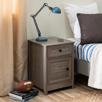 Класическа нощно шкафче с едно чекмедже, мебели за спалня шиферно-сив цвят