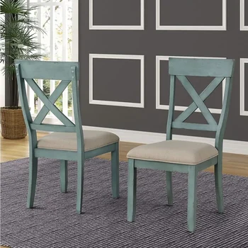Комплект от 2 столове за всекидневна Prato, трапезни столове с два цвята дървена тапицерия с облегалка, сини и кафяви, Безплатна доставка на мебели за дома